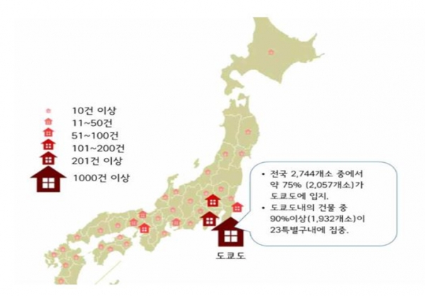 일본 셰어하우스의 분포 현황(자료=건축도시공간연구소)