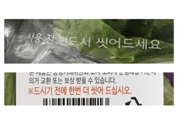 샐러드의 세척 문구