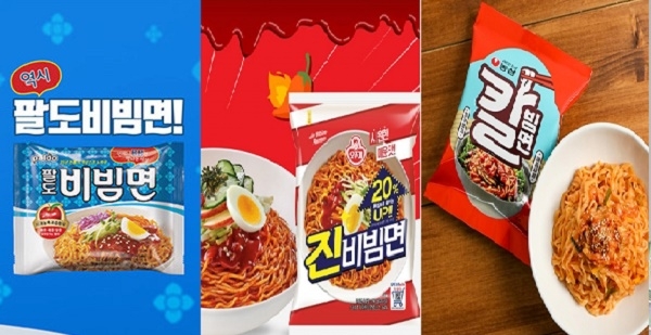 왼쪽부터 팔도 '비빔면',오뚜기 '진비빔면', 농심 '칼빔면'(사진=각 사)