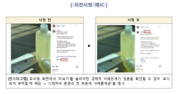 자진시정한 뒷광고 예시(사진=공정위)