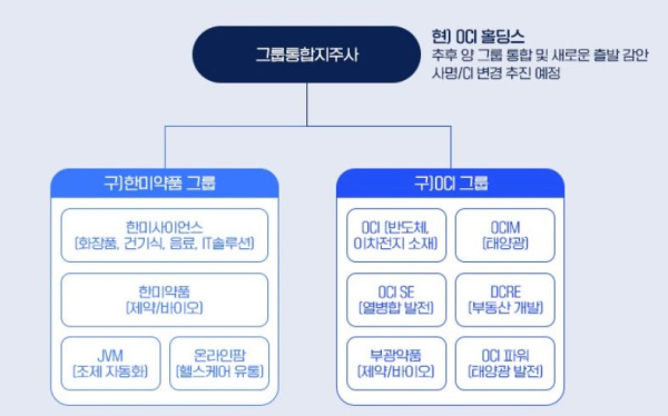 한미약품·OCI 그룹 통합지주사가 추진 예정이다.